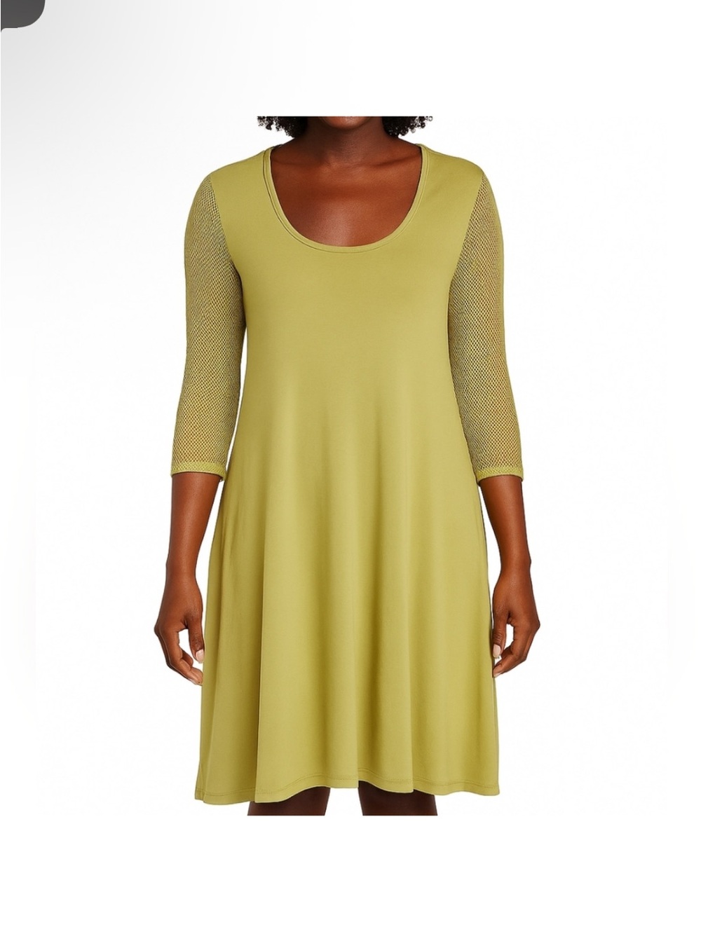 Asymmetrical Women’s Dress with Mesh Sleeves — Olive Green